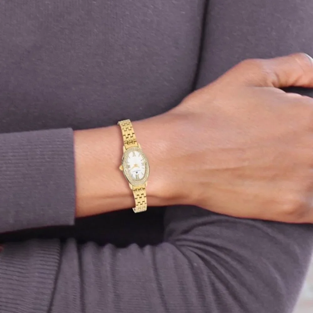 Charles Hubert Ladies Gold Tone Watch - Swarovski Crystal Bezel - 21x32mm